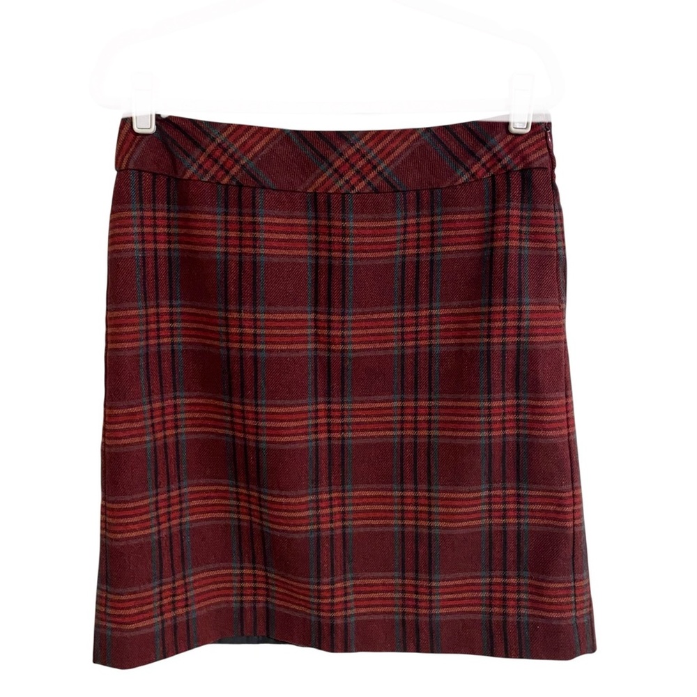 Eddie Bauer red plaid wool blend cozy winter pencil skirt office preppy size 6
